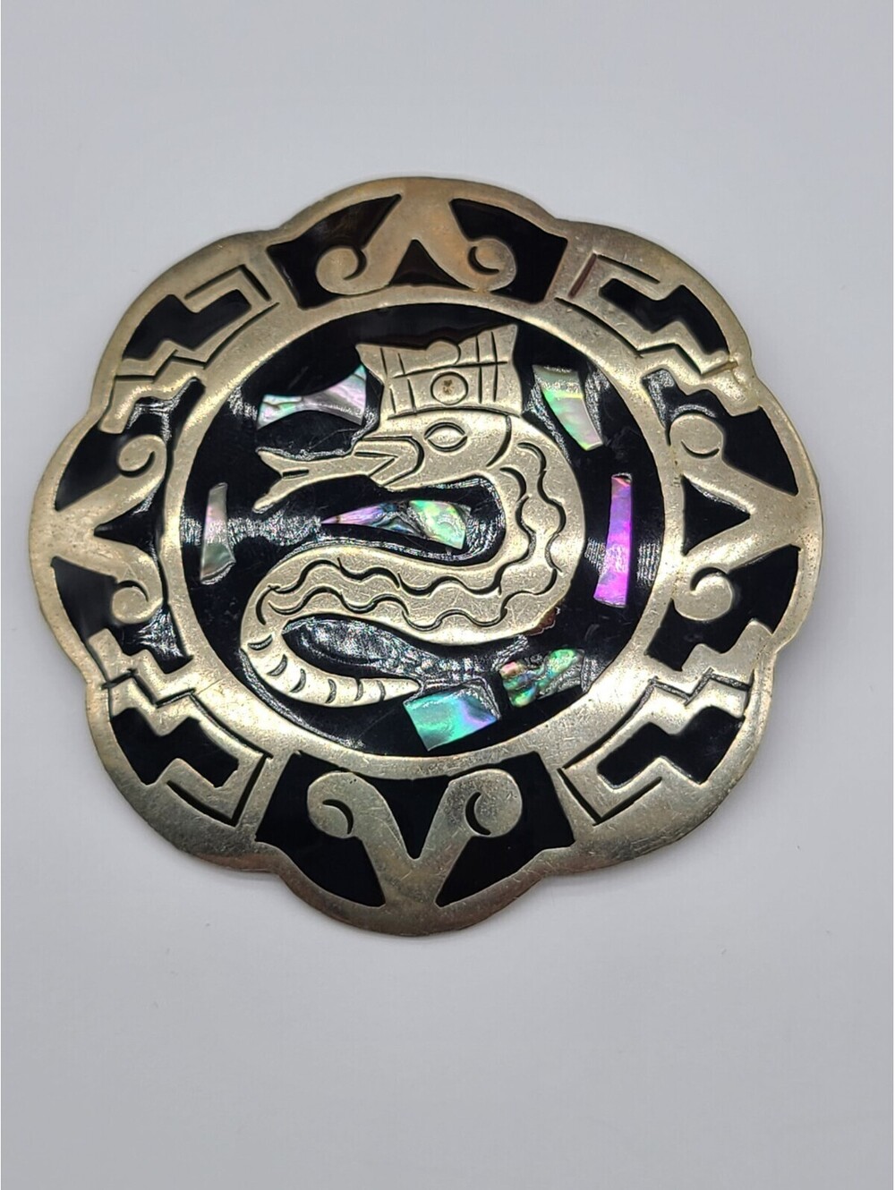 Vintage Alpaca HECHO IN MEXICO Abalone Enamel Brooch/pendant
